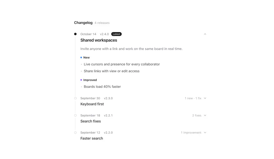 Changelog Timeline preview