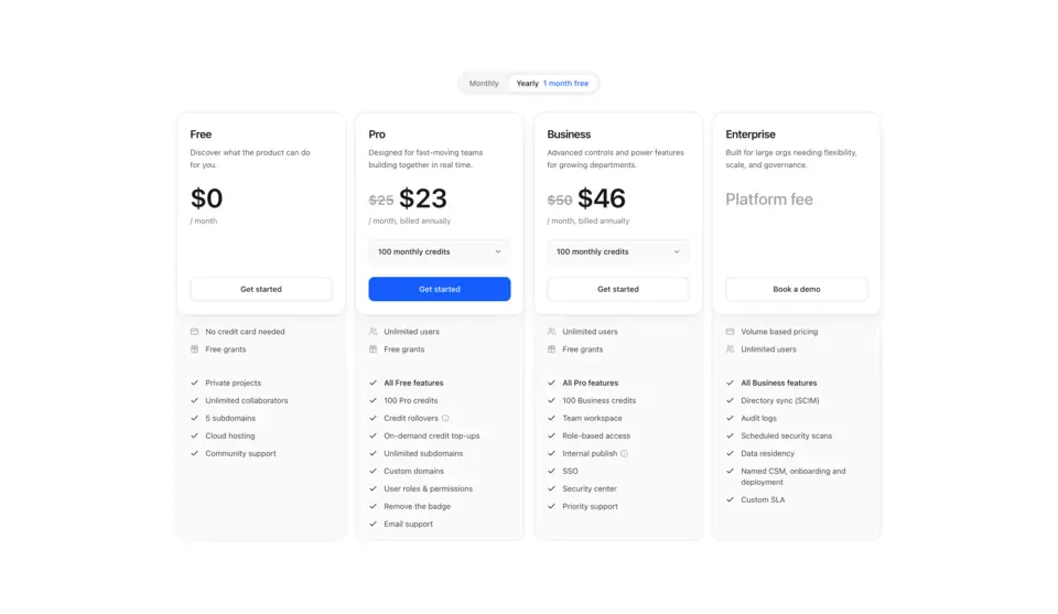 Pricing Section preview